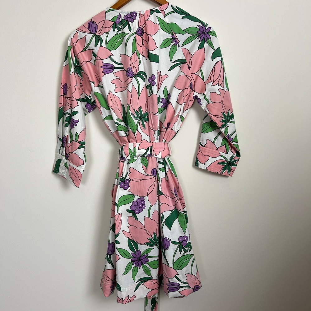 Banjanan White Pink Floral Cotton Tie Waist Dress Pockets Size M‎ - Picture 15 of 16